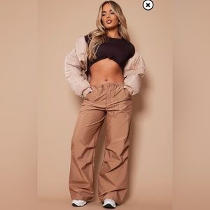 Taupe Drawstring Nylon Cargo Pants